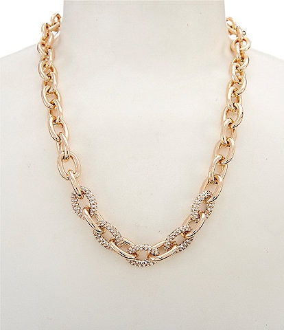 Dillard's Crystal Pave Frontal Short Oval Link Chain Collar Necklace