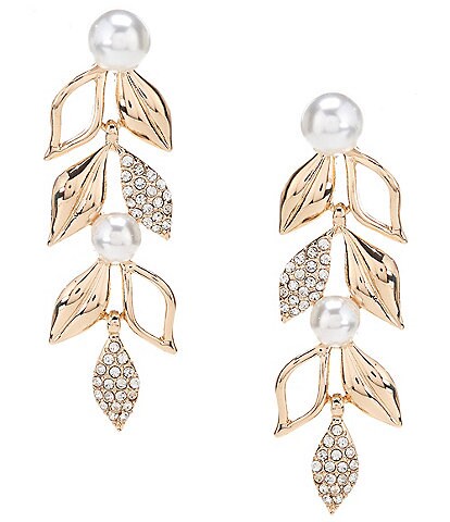 Dillard's Crystal Pave Pearl Flower Linear Earrings