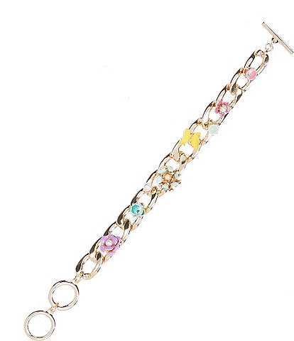 Dillard's CZ Multi Color Spring Floral Curb Pearl Chain Line Bracelet