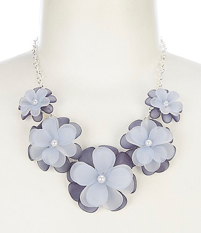 Dillard's Denim Blue Flowers Statement Necklace