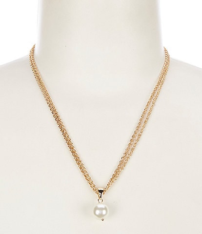 Dillard's Double Chain Delicate Pearl Short Pendant Necklace
