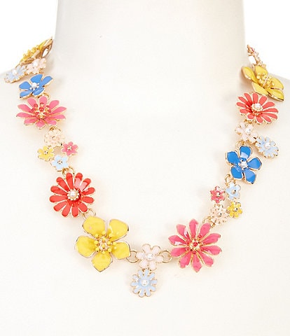 Dillard's Enamel Multi Flower Pearl Frontal Collar Necklace