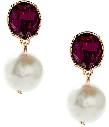 Dillard's Fuchsia Oval Stone Pearl Drop Earrings