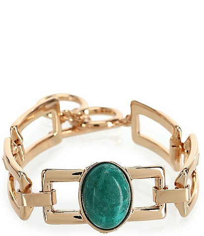 Dillard's Green Oval Stone Rectangle Chain Line Bracelet