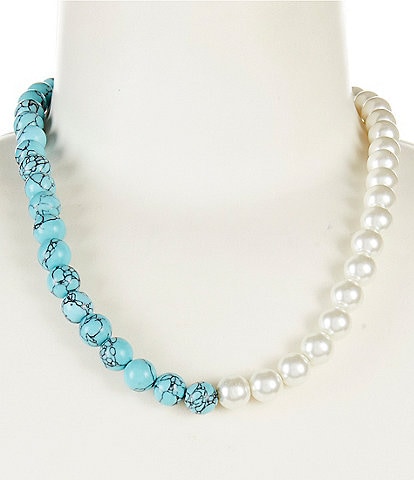 Dillard's Half Reconstituted Turquoise Bead & Pearl Short Pendant Necklace