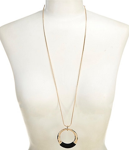 Dillard's Hammered Round Jet Wrap Pendant Chain Necklace