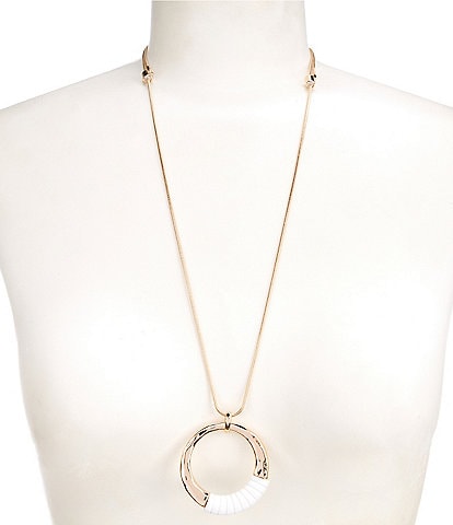 Dillard's Hammered Round White Wrap Long Pendant Necklace