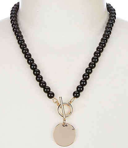 Dillard's Jet Glass Bead Polished Disc Drop Short Pendant Necklace