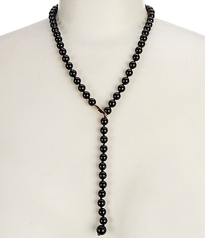 Dillard's Jet Glass Beaded Knotted Thread Y Necklace