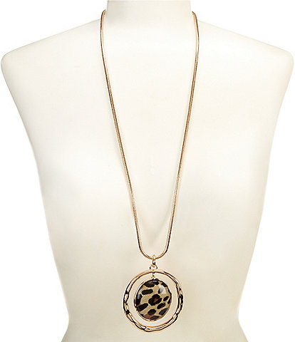 Dillard's Leopard Cab Wobbly Metal Orbital Short Pendant Necklace