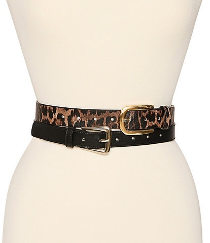Dillard's Leopard Elongated Buckle & Saffiano Western Buckle 2 For 1 Belt Set