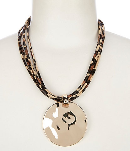 Dillard's Leopard Print Multi Cord Round Textured Short Pendant Necklace
