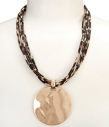 Dillard's Leopard Print Multi Cord Round Textured Short Pendant Necklace