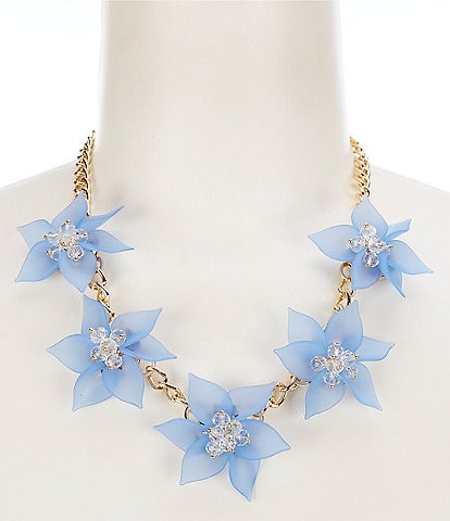 Dillard's Marina Blue Flowers Beaded Statement Frontal Necklace