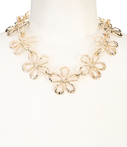 Dillard's Metal Textured Flower Collar Necklace