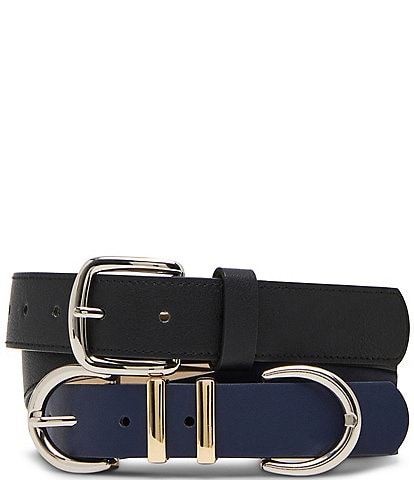 Dillard's Mirrored Two Tone Keeper & Topstitched Textured Belt Set
