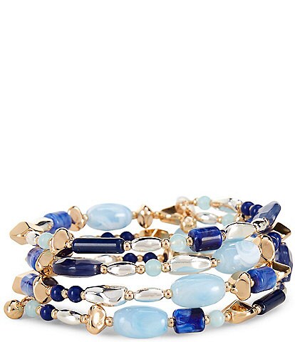 Dillard's Multi Blue Beaded & Ccb Coil Bracelet