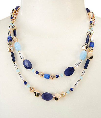 Dillard's Multi Blue Beaded & Ccb Frontal Short Multi-Strand Necklace