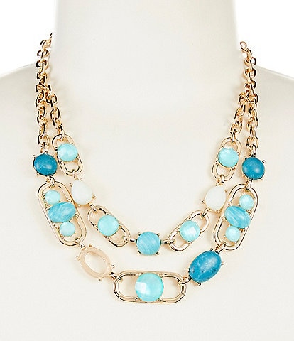 Dillard's Multi Blue Stone Oval Link Chain Short Multi Strand Necklace