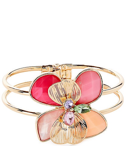 Dillard's Multi Bright Color Stone Flower Wire Hinge Bracelet