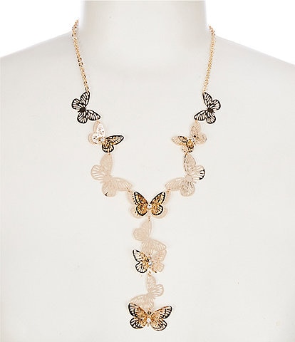 Dillard's Multi Butterfly Crystal Etching Y Statement Necklace