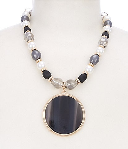 Dillard's Multi Pearl & Bead Strand Jet Round Disc Short Pendant Necklace