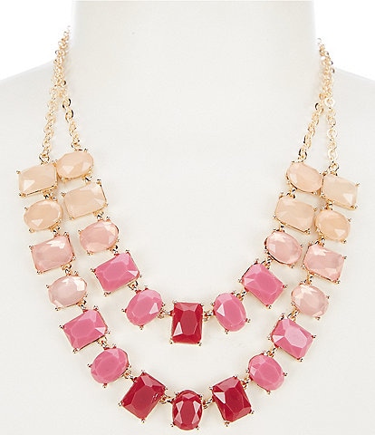 Dillard's Multi Pink Resin Stone 2 Row Short Chain Necklace