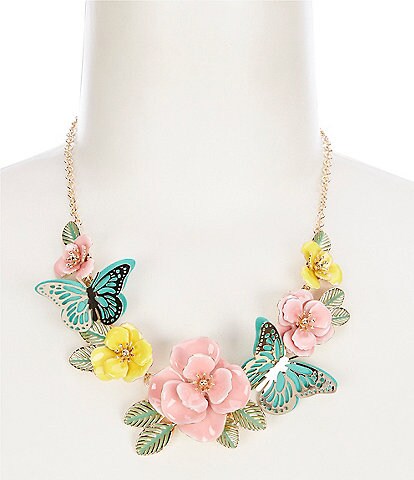 Dillard's Multi Spring Floral Butterfly Statement Collar Necklace