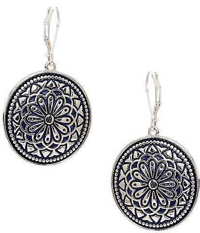 Dillard's Navy Floral Mandala Round Drop Earrings