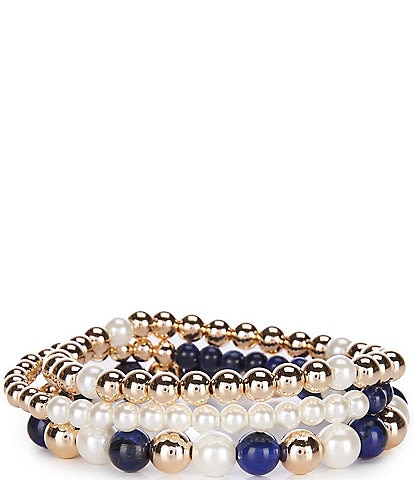 Dillard's Navy Resin Bead & Pearl Stretch Bracelet Set