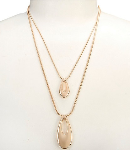 Dillard's Oblong Polished Metal Pendant Double Row Short Pendant Necklace
