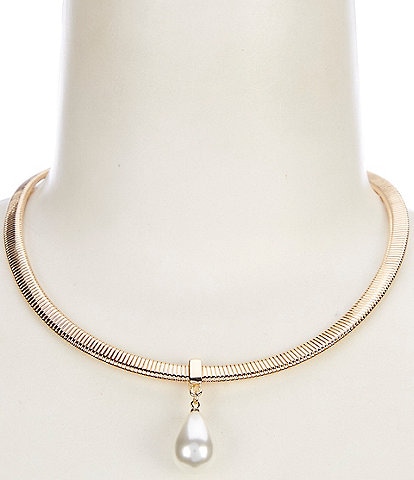 Dillard's Omega Chain Pearl Teardrop Charm Short Pendant Necklace