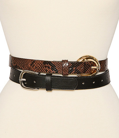 Dillard's Organic Buckle & Croco 2 For 1 Belt Set