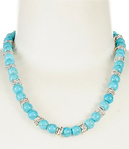 Dillard's Oval Link Chain Cluster Turquoise Beaded Collar Necklace
