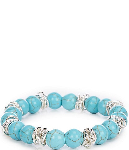 Dillard's Oval Link Chain Cluster Turquoise Beaded Stretch Bracelet