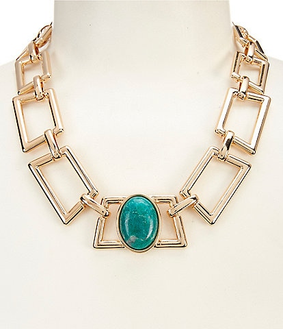 Dillard's Oval Stone Trapezoid Chain Collar Necklace