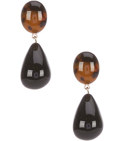 Dillard's Oval Tortoise Cab Jet Teardrop Drop Earrings