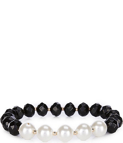 Dillard's Pearl & Jet Beaded Stretch Bracelet