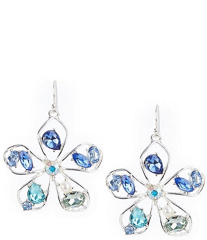 Dillard's Pearl & Multi Blue Stone Flower Drop Earrings