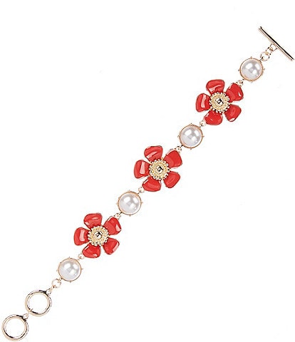 Dillard's Pearl Cab Red Enamel Flower Line Bracelet