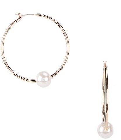 Dillard's Pearl Center Large Round Wire Hoop Earrings