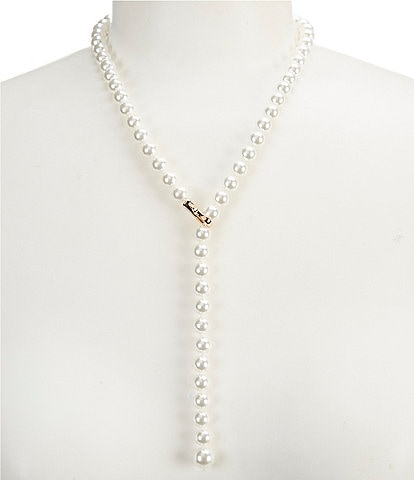 Dillard's Pearl Glass Beaded Knotted Thread Y Necklace