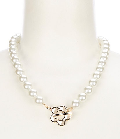Dillard's Pearl Metal Flower Frontal Necklace