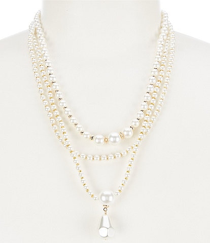 Dillard's Pearl Short Multi Beaded 3 Row Short Multi Strand Necklace