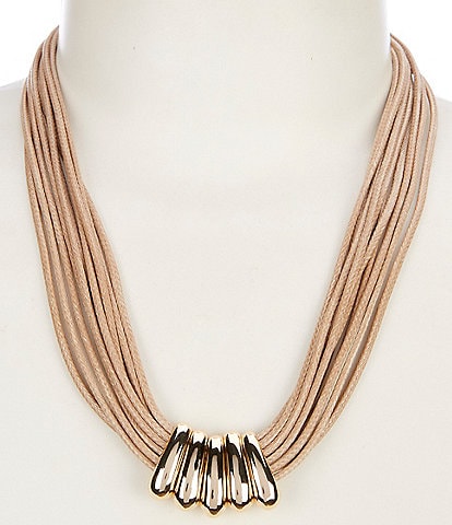 Dillard's Polished Oval Ring Frontal Multi Vachetta Cord Collar Necklace