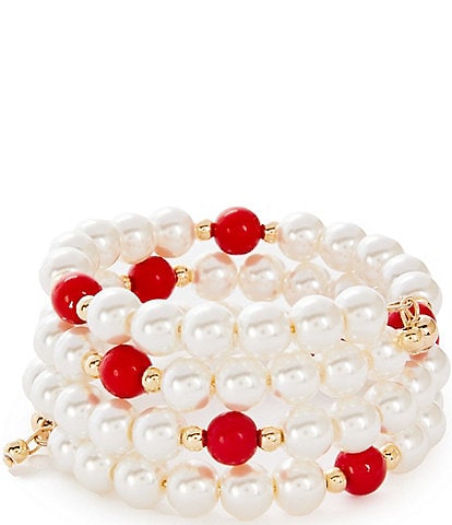Dillard's Red & White Pearl Coil Bracelet