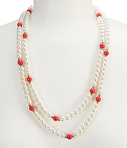 Dillard's Red & White Pearl Multi Strand Necklace
