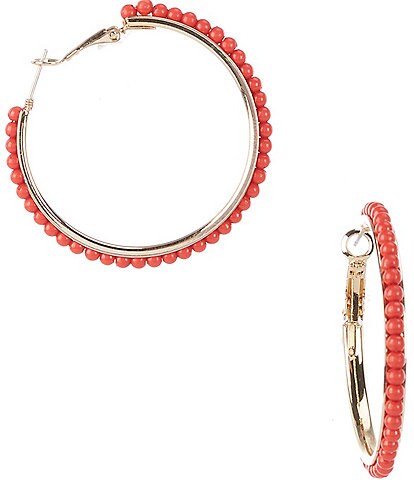 Dillard's Red Beaded Metal Clutchless Hoop Earrings
