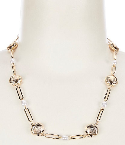 Dillard's Sealife Scallop Chain Pearl Collar Necklace