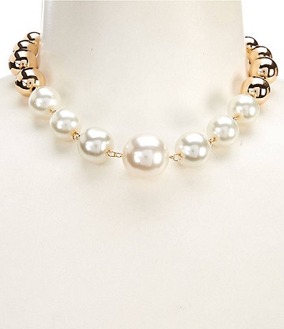 Dillard's Shiny Beads & Pearls Collar Necklace